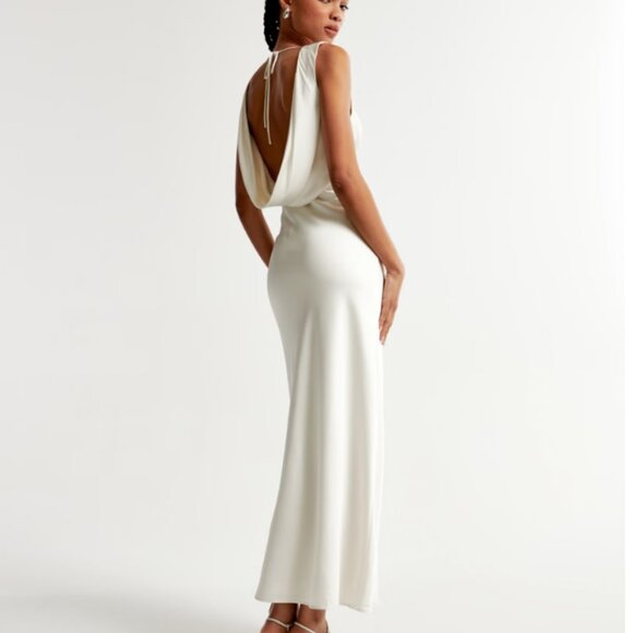 Abercrombie & Fitch Plunge Cowl Back Maxi Dress (White) - Picture 2 of 9